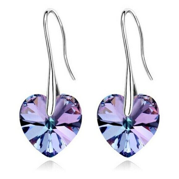 Kristy's Jewels Jewelry - Silver Plated Mystic Purple Rhinestone Crystal Drop Hook Earrings Gorgeous Gift